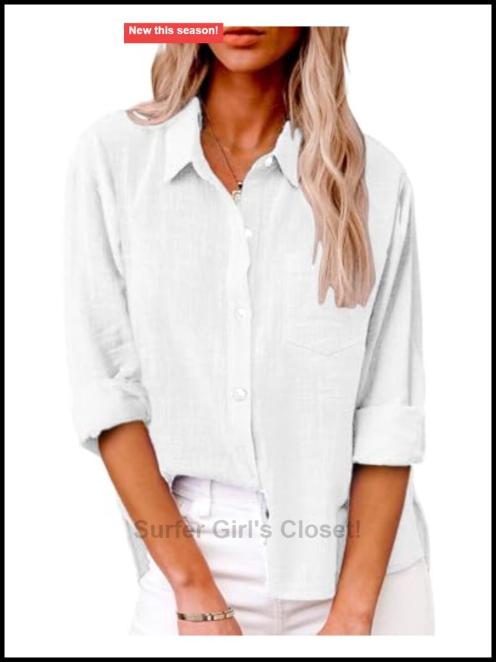100% Cotton Button Down Shirt Long Sleeve Collared Blouse